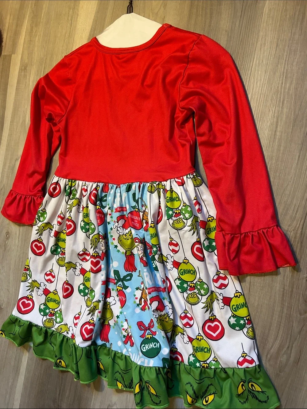Grinch Holiday Dress with Heart Pockets - Red & Multicolor girls 7-8
